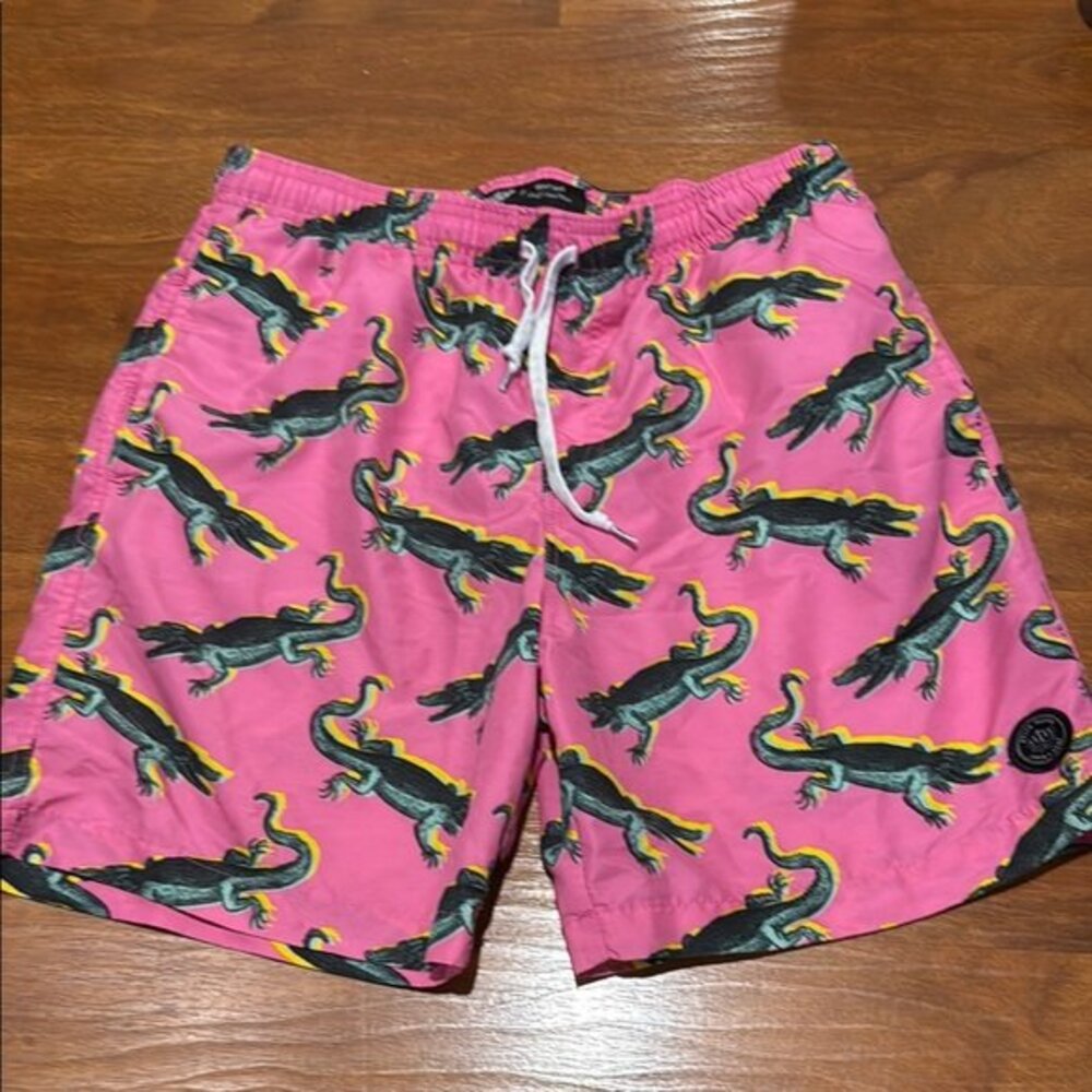 Brooklyn Cloth Pink Alligator print Volley Swim Trunk Pink Medium retro Kent Ave